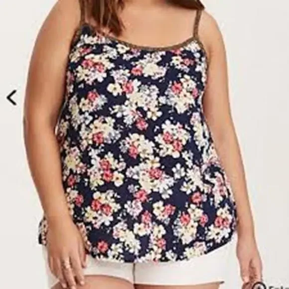 Torrid Lace Back Cami Top Navy Blue Multi-Colored Floral Print Plus Size 5 5X - Picture 5 of 16